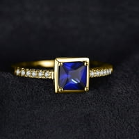 Jewelrypalace Square 0.9ct Kreirani plavi safirni pasijans Angažovanje prstena u srebrnom žuto pozlaćeno