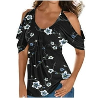Odeerbi sa ramena ljetnih vrhova za žene klasične tuničke vrhove cvjetnih bluza bluza Crewneck majica