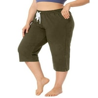 LUMENTO žene s džepovima dnevna odjeća za košulje, obrezane ravne hlače za noge labavi fit solidne pantalone