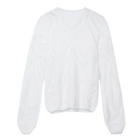 Dukseri za žene Skinny džemper Pulover Radni džemperi za vrat za žene Clearence Bijeli XL