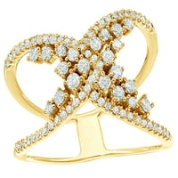 Bijeli prirodni dijamantski crossover otvoreni prsten u 10K žutom zlatu