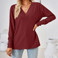 Udobne labave fit V rect majice za ženske gumb s punim bojama majica dugih rukava Tunički vrhovi jesenski