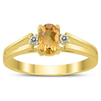 Ženska 6x citrina i dijamant otvori tri kamenog prstena u 10k žutom zlatu