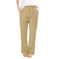 Fartey ženske pamučne posteljine široke pantalone za noge plus veličine labave fit elastične hlače s