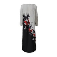 Haljina Boho Maxi za žene Ženska digitalna tiskana dugačka haljina V-izrez sa džepovima Dugih rukava