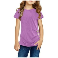 Dječje djevojke Ležerne prilike Tuntic Tops Knot Prednji gumb Kratki rukav bluza Majica Tee