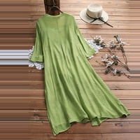 Ženske oblače srednje dužine A-line rukav ležerna posada Crta ljeto tiskana haljina zelena m
