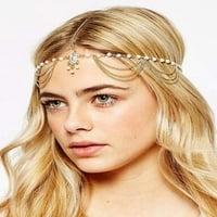 Dainty Women Head Chain Gold-Tone Rhinestone Crystal morska lanac za glavu vjenčani kosućni pribor za