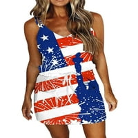 Žene klizne haljine V izrez ljeto plaža sandress američka zastava Ispis kratke mini haljine dame seksi
