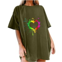Tie Dye Oversize Rainbow Ispiši Heart Ispiši valentine za žene Ljetne majice kratki rukav drap ramena