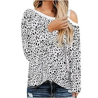 Božićne majice za žene za žene Žene Ležerne prilike ležerne rame Dugi rukav modni Leopard Ispis bluza