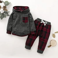Toddler Baby Boy Girl Kid Božićne tople odjeće Pleaid s kapuljačom pulover Duks joggers hlače trenerke