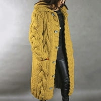 〖Roliyen〗 džemperi za žene kapuljač kardigan velike veličine džep s jednim grudima posade vrat dugih