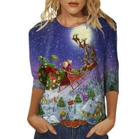 Pribor za božićnu odjeću Ženska modna casual Three Quarter rukava Print okrugli vrat Pulover TOP bluza