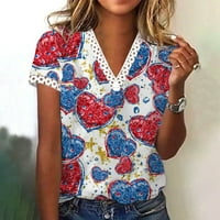 Ženska ležerna bluza Ljetna moda V majica za izrez Neovisnosti Bluza Vježba kratkih rukava Žene vrhovi Patchwork TEes Tersy