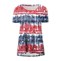 TKLPEHG Ženske majice 4. jula kratki rukav američke zastave Star Striped grafičke košulje V-izrez Patriotske