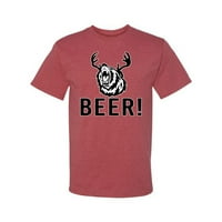 Medvjed piva jelena sa jelenim rogovima Ljubav životinja Muška grafička majica, Vintage Heather Crvena,