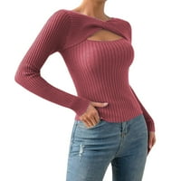 Dukseri za pulover za žene za žene Ležerne prilike s dugim rukavima šuplji i nepravilni okrugli vrat