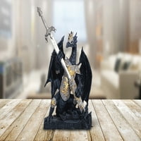 Oklop 6.5 H crni zmaj sa mačm statuama fantasy ukras figurine