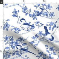 Pamuk Sateen Stolcloth, 70 Round - ptičje cvijeće Botanički cvijet kobalt chinoiseie Ispiši posteljinu