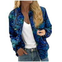 Feternalne jakne za žene dugih rukava lagana zip useljena ispis vanjskih odjeća casual rastezene jakne