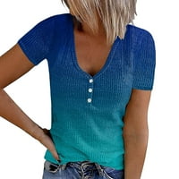 Ženska dugmeta s kratkim rukavima V izrez rebraste košulje vrhunske ljetne gradijentne casual majica