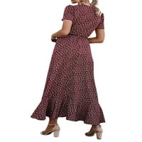 Žene Ljeto Ležerne prilike Midi haljina Polka Dot Print Ruffle Haljina kratkih rukava sa pojasom