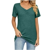 Ženska modna čvrsta boja V-izrez Udobna labava majica Bluza Casual Tops Green XXL