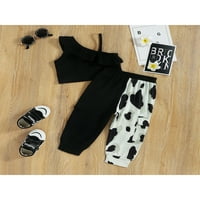 Gureui Kids Baby Girls Ljetna odjeća, rukavac bez rukava ruffled prsluk + krava za patchwork hlače +