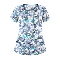 Ženski ljetni vrhovi cvjetni V izrez T majica Casual Rollied rukava s majicom Split Tunic