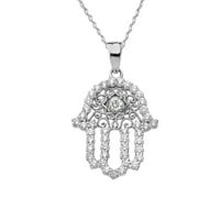 Dijamantna i bijela Topaz Hamsa Privjesak ogrlica u bijelom zlatu: 14k Privjesak sa 18 lancem