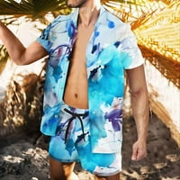 Košulje za muškarce Čišćenje Muškarci Ležerne tipke Cardigan Ispiši kratki rukav bluza za plažu i hlače