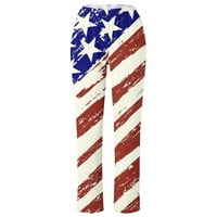 Ženske ljetne casual labavine hlače u američkoj zastavi ispis modnih potopljenih pantalona 4. jula Khaki
