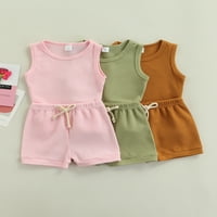 Calsunbaby Baby Girls Boys Knit Tanks Shorts Solid Boja Klasični okrugli vrhovi vrata Skraćenice Summer