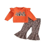 Lieramram Kids Little Girls Outfits 24 mjeseci 2T 3T 4T 5T 6T Pismo bundeve Print Duge rukave Dukseri Leopard Ispis Flare Halloween Set odjeće