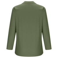 Ženski vrhovi plus veličina zazor ženske V-izrezom dugih rukava s dugim rukavima pamučne i posteljine tuničke majice Ljetne majice Bluza Rollback Army Green