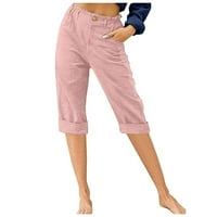 Ženske teretne hlače Visoko struka labave ljetne casual solidne boje ravne noge obrezane hlače Damenske