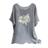 Majice za žene Žena Vintage Pamuk-Blend O-izrez kratki rukav cvjetni print Top T-majice BluuseSize 3xl