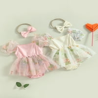 Floral Mesh Romper haljina za djevojčice za djevojčice odjeću ljetne odjeće Kratki puff rukava za puffumska