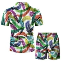 Stamzod Muškarci setovi odjeće Havajska odjeća za plažu Ljetni Boho majica Shorts 2-komadni set Green