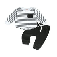 TODDLER Baby Boys Jesen Zimska odjeća set dugih rukava Striped Block majica Torp i duks hlače od 0-3t