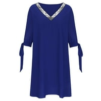 Xiuh Women V izrez MINI haljina kratki rukav s ramena haljina od pune boje RCHED midi haljina plava