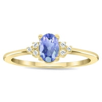 Ženski tanzanit i dijamantni ručni prsten od ovalnog oblika i dijamantnog polumjeseca u 10k žutom zlatu