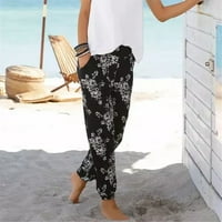 Ženske hlače Dressy Casual High Squik tiskari Easy Long Boho Beach džepovi za plažu