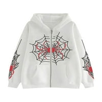 Cathery Women Zip Up dukseve Gothic Spider Web Print Vintage Harajuku Hoodies Halloween Prevelizirani