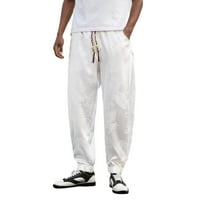 Pedort Men Casual Aktivne pantalone Elastični džepovi struka ravne pantalone za noge bijeli, xl
