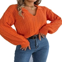 Niveer žene Jumper vrhovi reverzne džempere Pletene džempere dugih rukava pletena ploča plairana narančasta