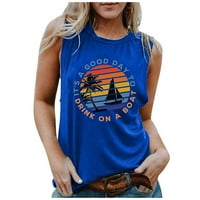 Ženski tenk za ispis vrhovi za odrasle djevojke Ljetna plaža Smiješni grafički tenkovi prsluk bluza Skinny Fit Street Wear, Blue, XL