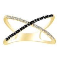 Carat okrugli rez crno-bijeli prirodni dijamantski križni prsten u 10K čvrsti žuto zlato-prsten veličine-6