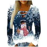 Božićne majice s dugim rukavima za žene V izrez labave udobne majice Izlaze iz CUTOUT Snowman Grafičke